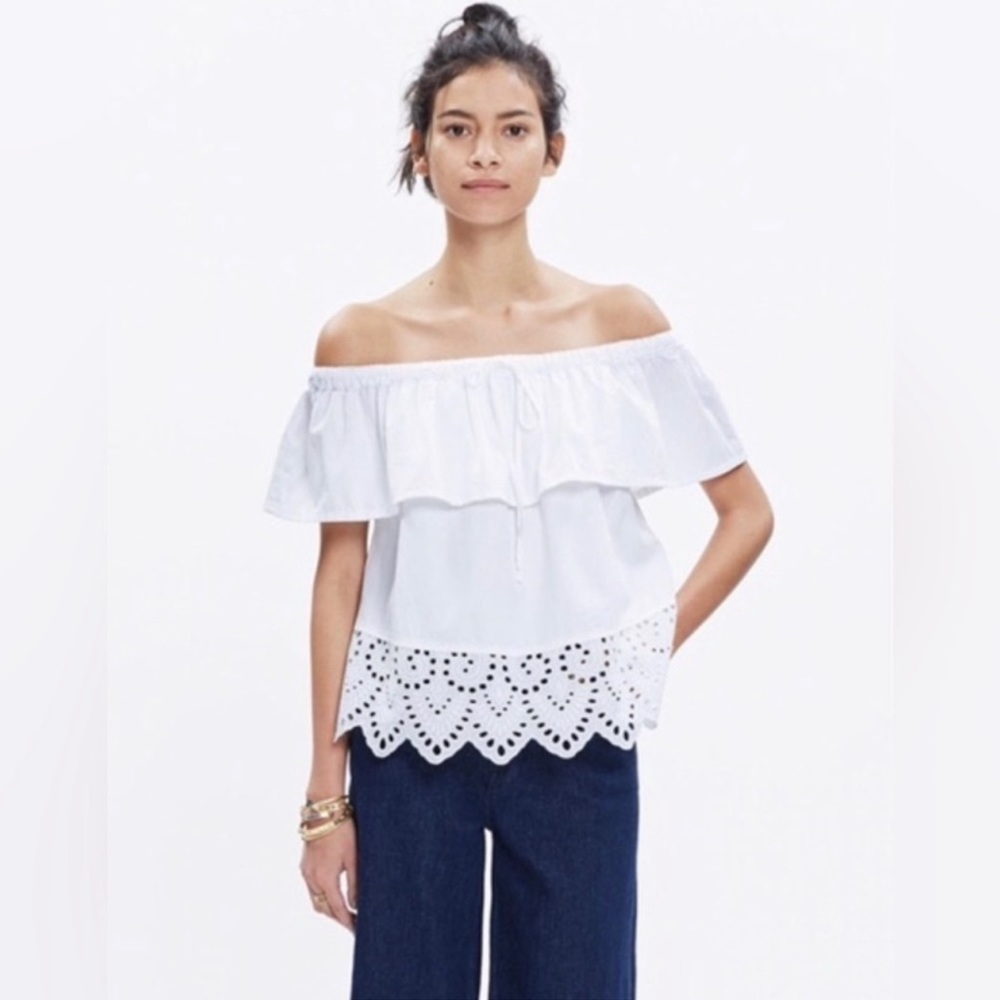 Madewell Off Shoulder Eyelet White Cotton Top Summer XS